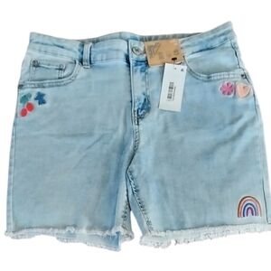 NWT Thereabouts Kids Gabbi Wash Denim Shorts with Rainbow Embroidery